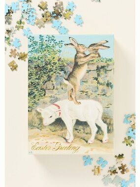 Anthropologie 1000 Piece Puzzle John Derian Easter Greeting New Bunny Lamb  NIB